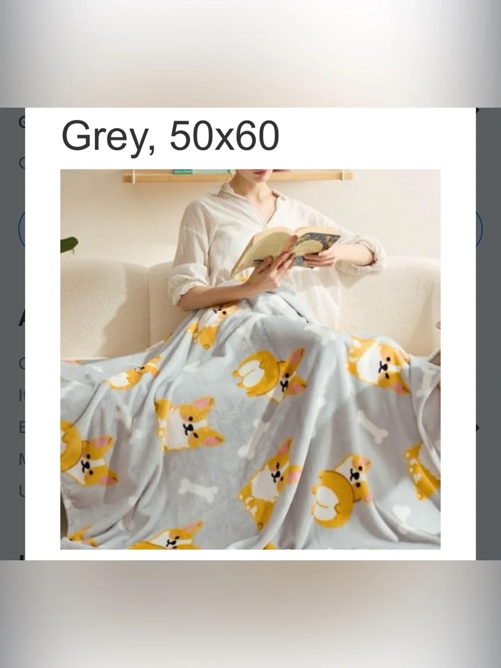 Plush Grey Corgi Throw Blanket - Soft Home Bedding 50”x60”